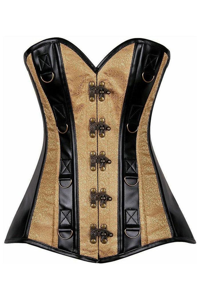 daisy beachwear Top Drawer Gold Brocade & Faux Leather Steel Boned Corset