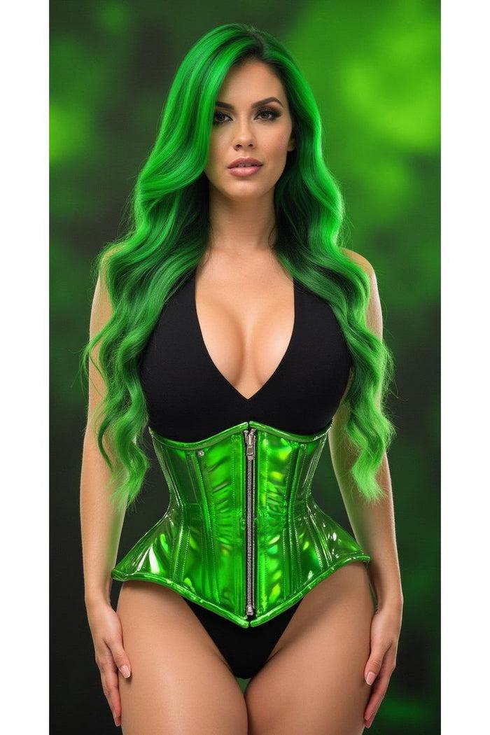 Daisy Beachwear Top Drawer Green Holo Double Steel Boned Underbust Waist Cincher Corset