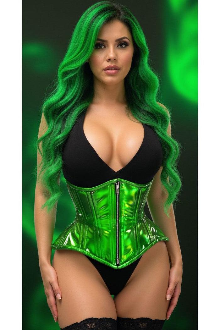 Daisy Beachwear Top Drawer Green Holo Double Steel Boned Underbust Waist Cincher Corset