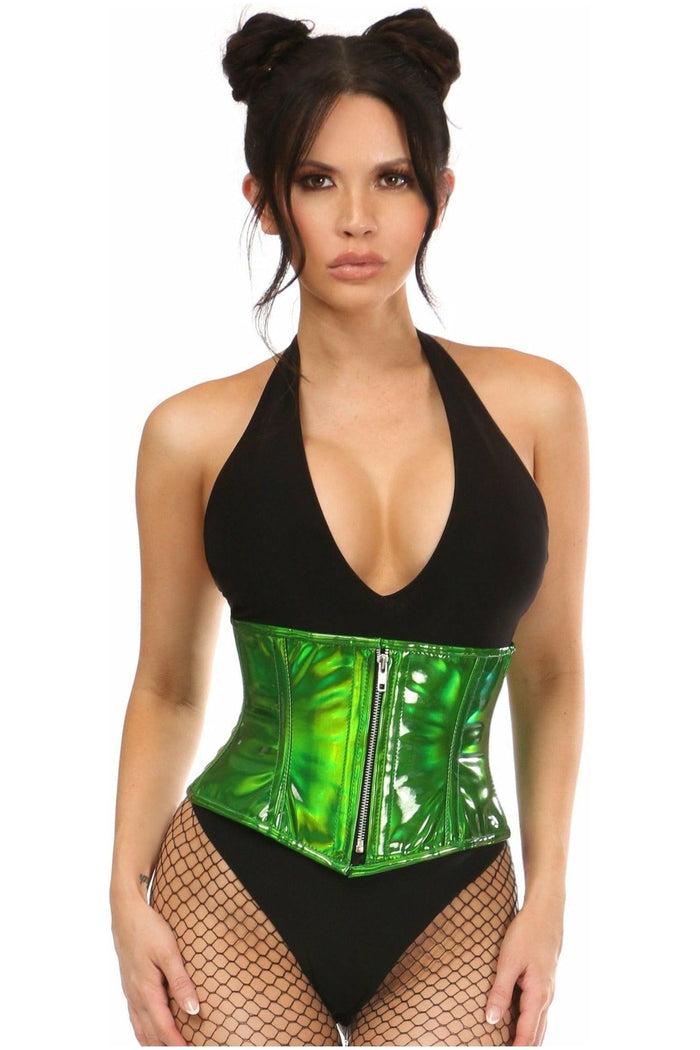 daisy beachwear Top Drawer Green Holo Steel Boned Mini Cincher