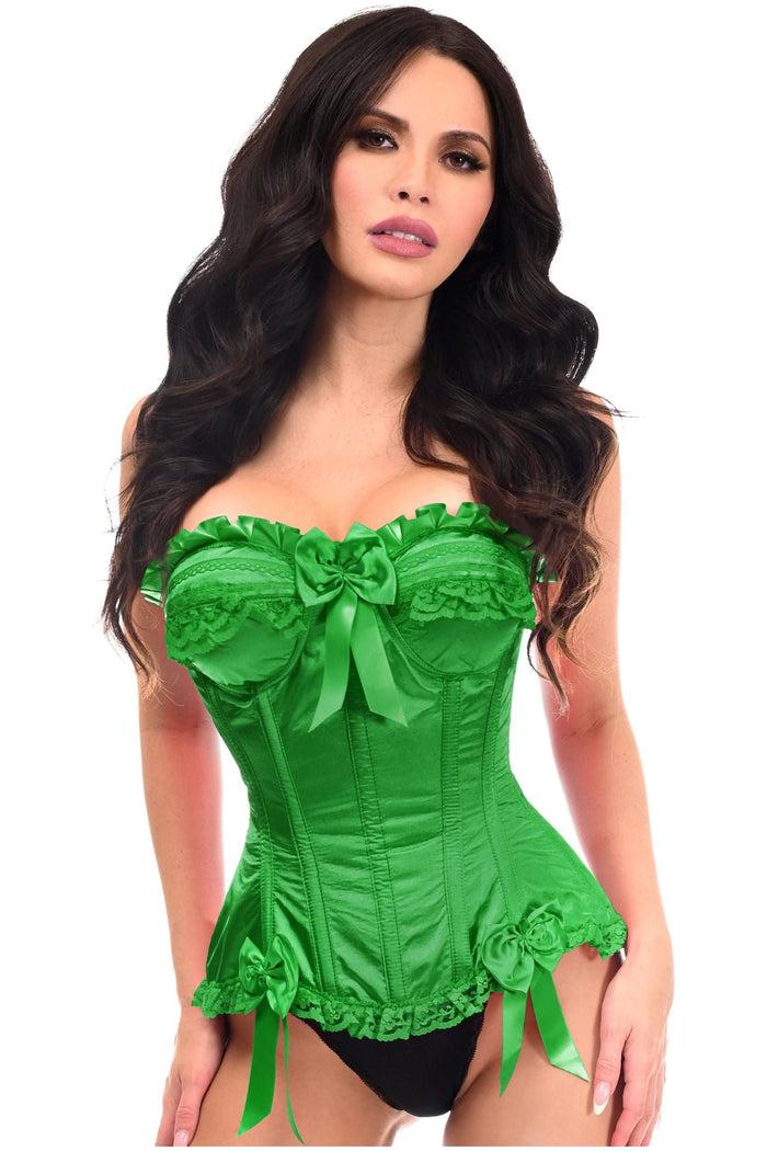 Daisy Beachwear Top Drawer Green Satin Steel Boned Burlesque Corset