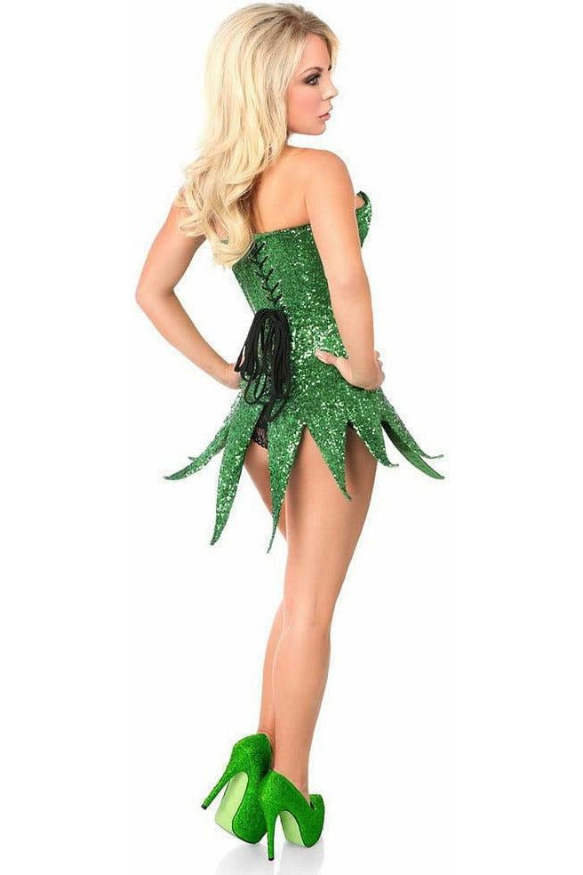 Daisy Beachwear Top Drawer Green Sequin Steel Boned Corset Dress