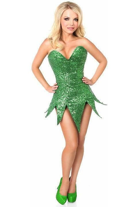 Daisy Beachwear Top Drawer Green Sequin Steel Boned Corset Dress