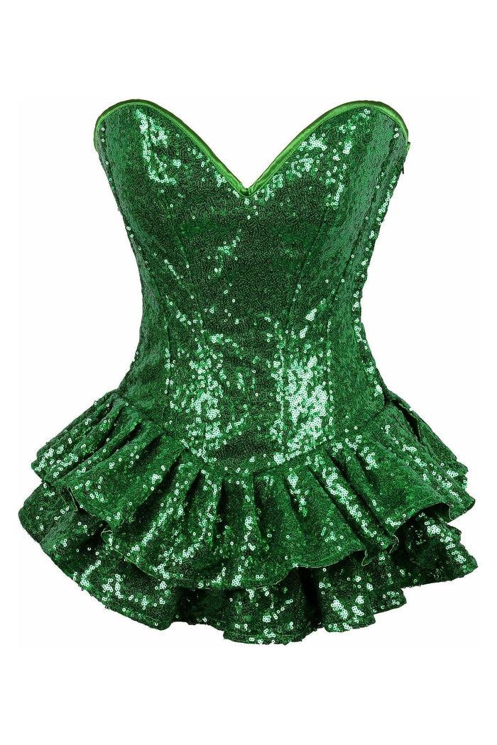 daisy beachwear Top Drawer Green Sequin Steel Boned Mini Corset Dress