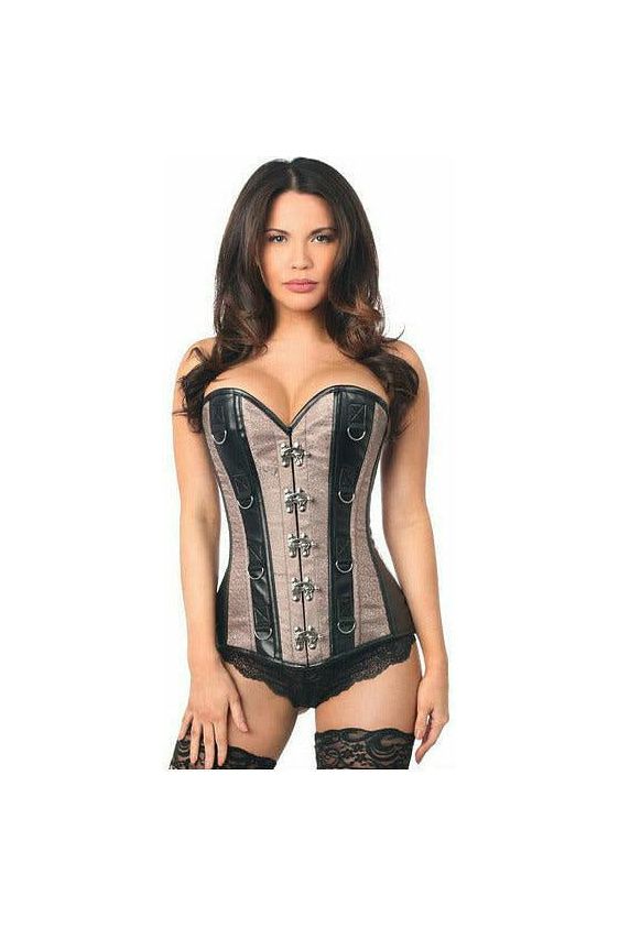Daisy Beachwear Top Drawer Gunmetal Brocade & Faux Leather Steel Boned Corset