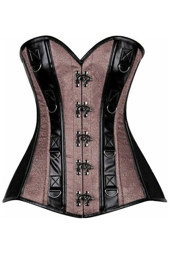 daisy beachwear Top Drawer Gunmetal Brocade & Faux Leather Steel Boned Corset