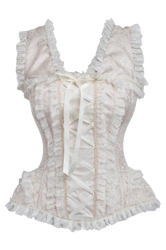 daisy beachwear Top Drawer Ivory Brocade & Lace Steel Boned Corset w/Cap Sleeves