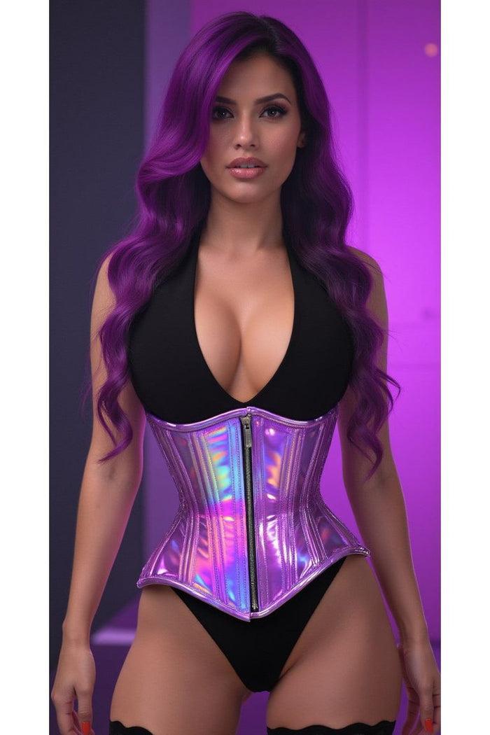 Daisy Beachwear Top Drawer Lavender Holo Double Steel Boned Underbust Waist Cincher Corset