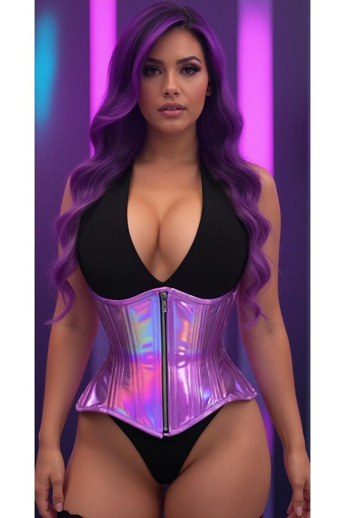 Daisy Beachwear Top Drawer Lavender Holo Double Steel Boned Underbust Waist Cincher Corset