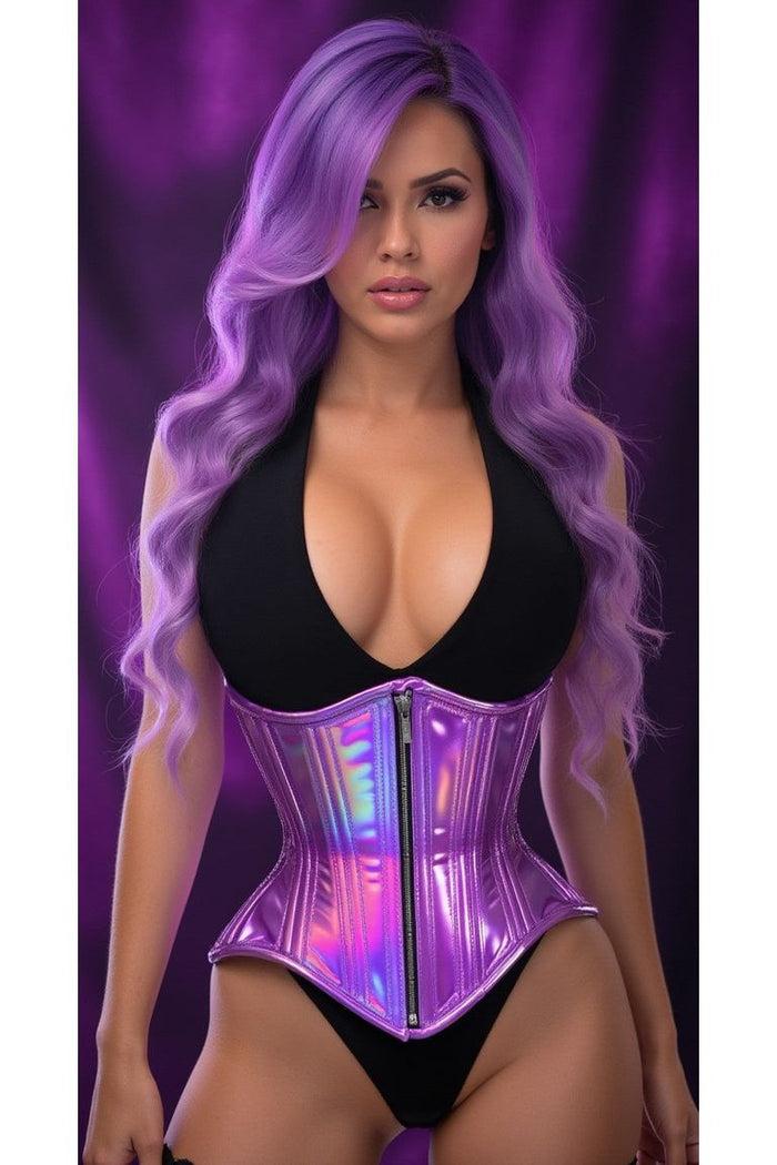 daisy beachwear Top Drawer Lavender Holo Double Steel Boned Underbust Waist Cincher Corset