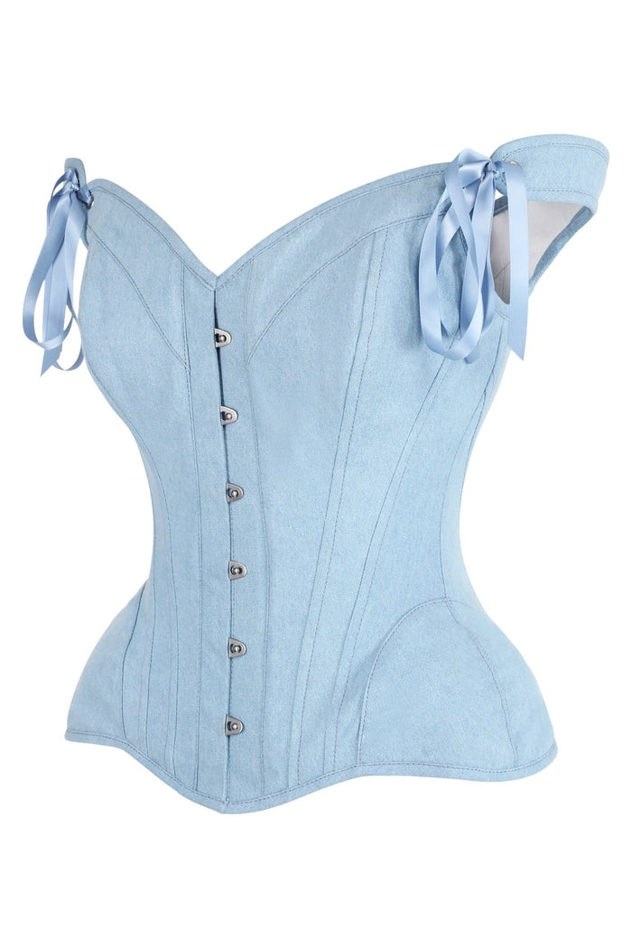 Daisy Beachwear Top Drawer Light Blue Denim Steel Boned Corset W/Straps