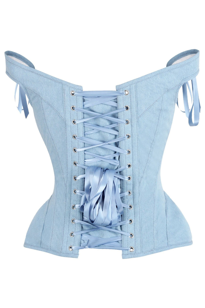 Daisy Beachwear Top Drawer Light Blue Denim Steel Boned Corset W/Straps
