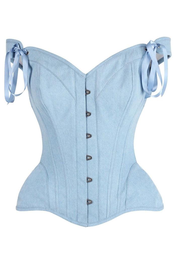 daisy beachwear Top Drawer Light Blue Denim Steel Boned Corset w/Straps