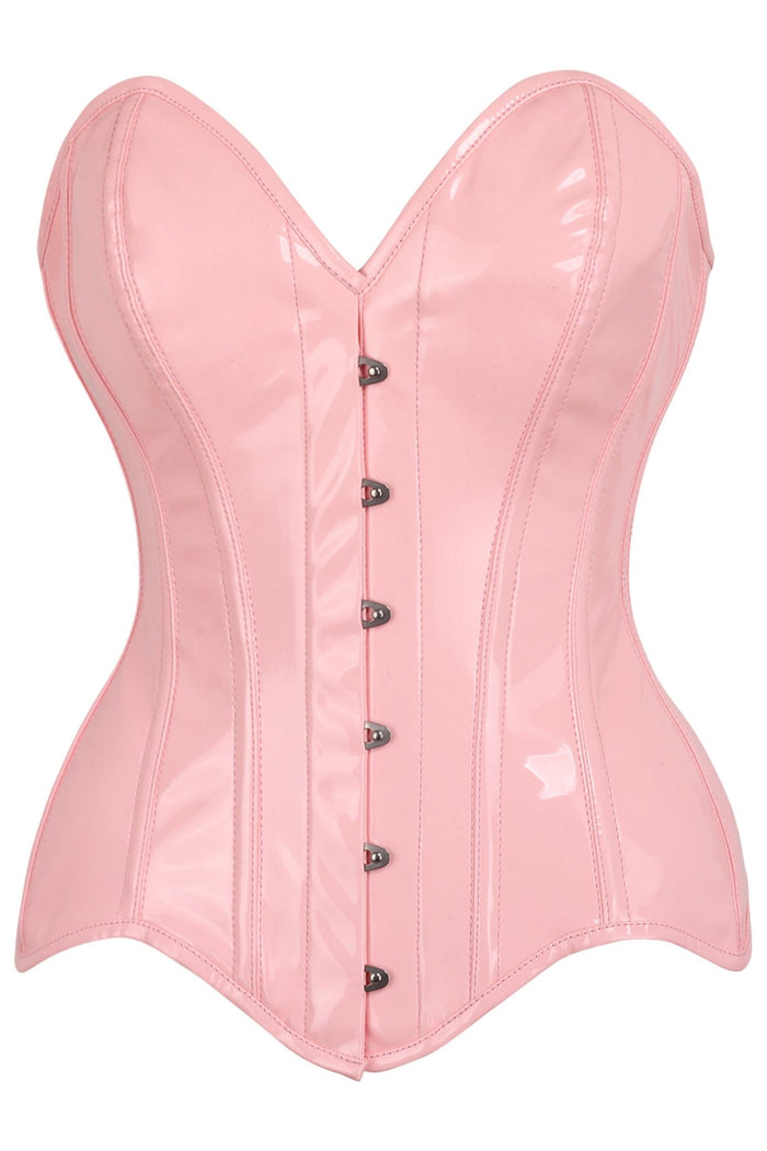 daisy beachwear Top Drawer Lt Pink Patent Leather Steel Boned Overbust Corset