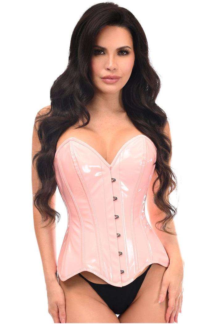 daisy beachwear Top Drawer Lt Pink Patent Leather Steel Boned Overbust Corset