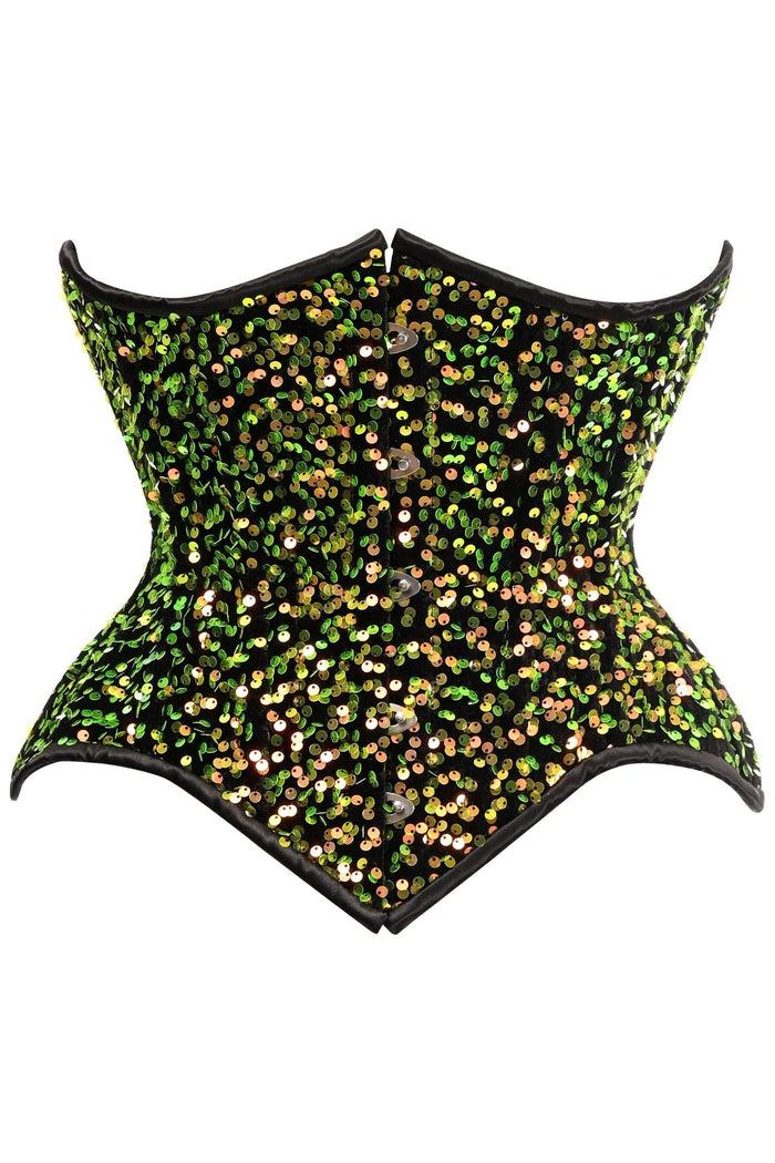 daisy beachwear Top Drawer Multi Green Sequin Curvy Cut Waist Cincher Corset