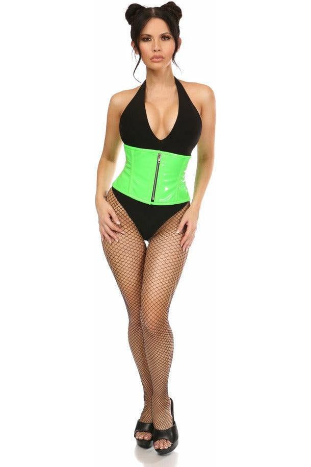 Daisy Beachwear Top Drawer Neon Green Patent Steel Boned Mini Cincher