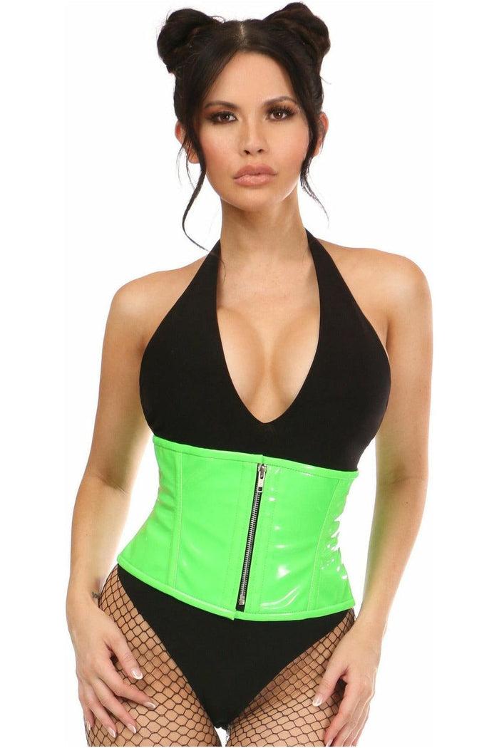 daisy beachwear Top Drawer Neon Green Patent Steel Boned Mini Cincher