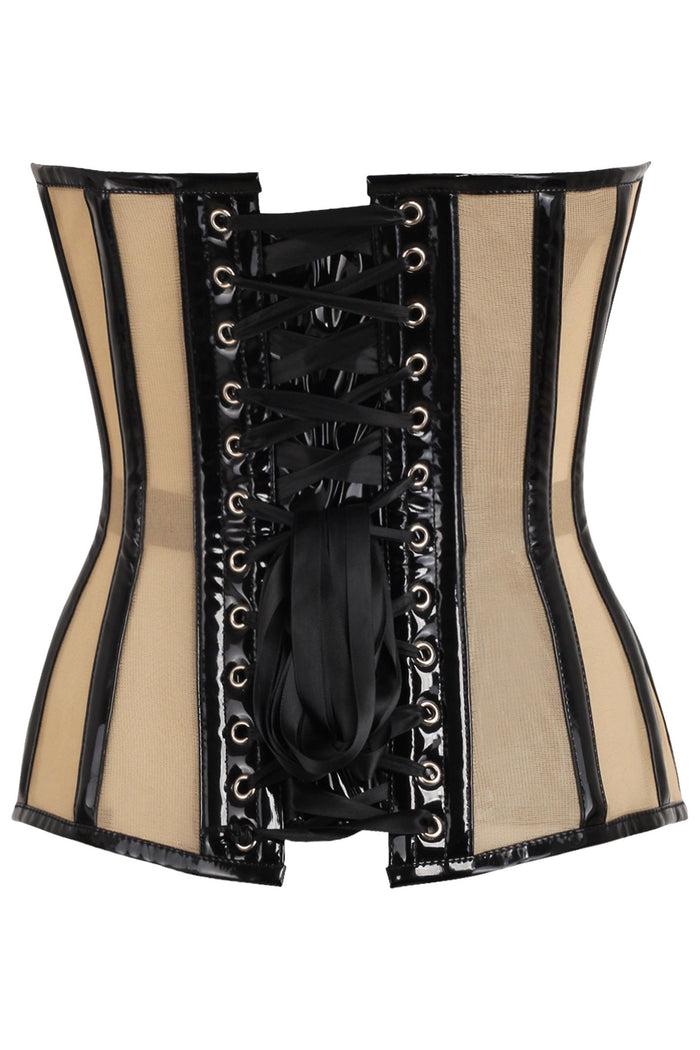 Daisy Beachwear Top Drawer Nude Mesh & Black Patent Steel Boned Corset