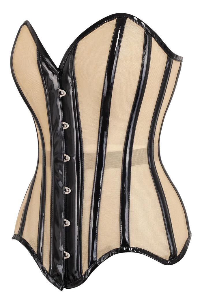 Daisy Beachwear Top Drawer Nude Mesh & Black Patent Steel Boned Corset