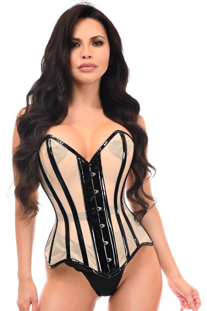 daisy beachwear Top Drawer Nude Mesh & Black Patent Steel Boned Corset