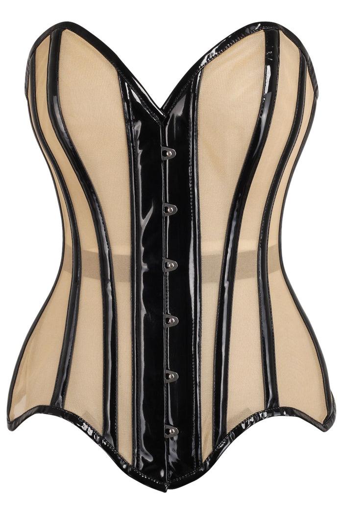 daisy beachwear Top Drawer Nude Mesh & Black Patent Steel Boned Corset
