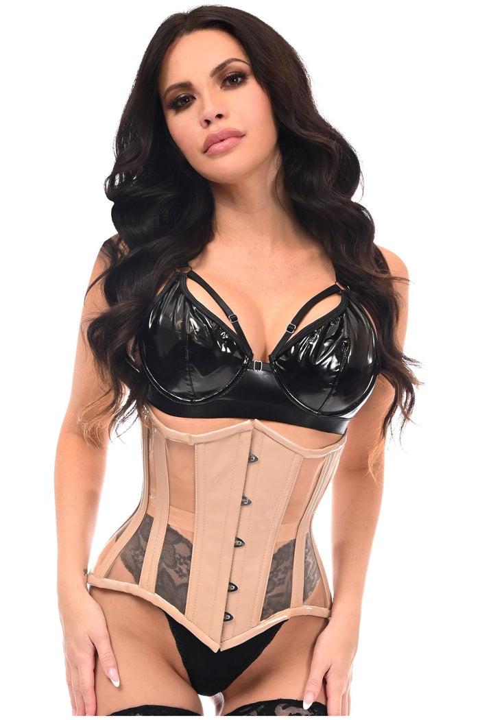 daisy beachwear Top Drawer Nude Patent & Mesh Steel Boned Under Bust Corset