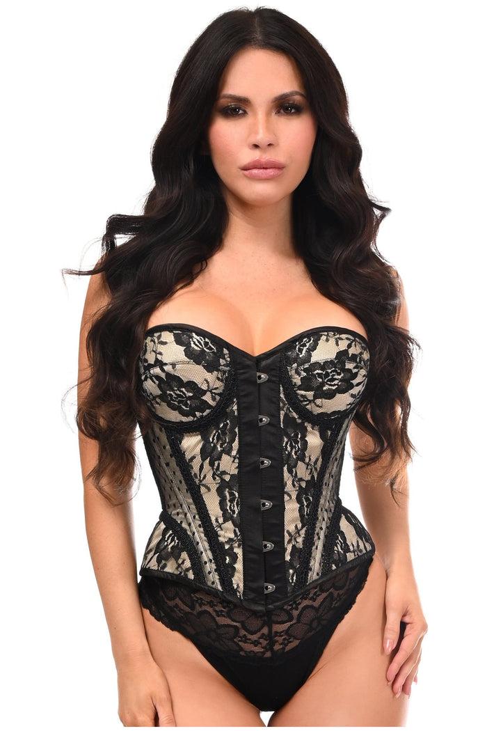 daisy beachwear Top Drawer Nude w/Black Lace Steel Boned Underwire Bustier Corset