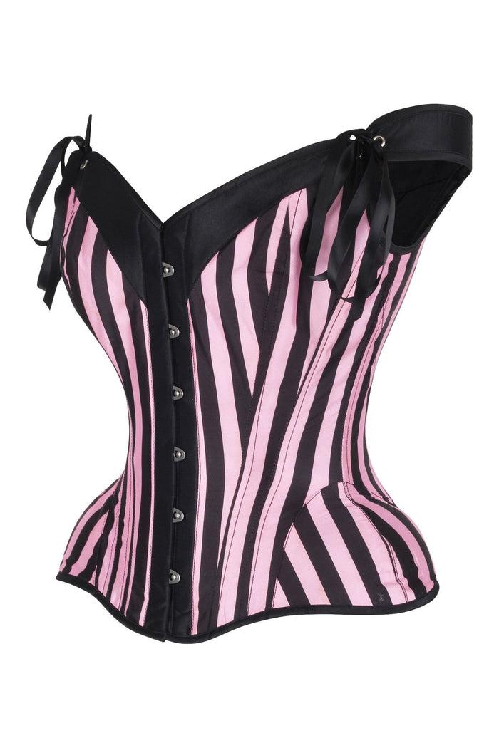 Daisy Beachwear Top Drawer Pink/Black Striped Steel Boned Corset W/Straps