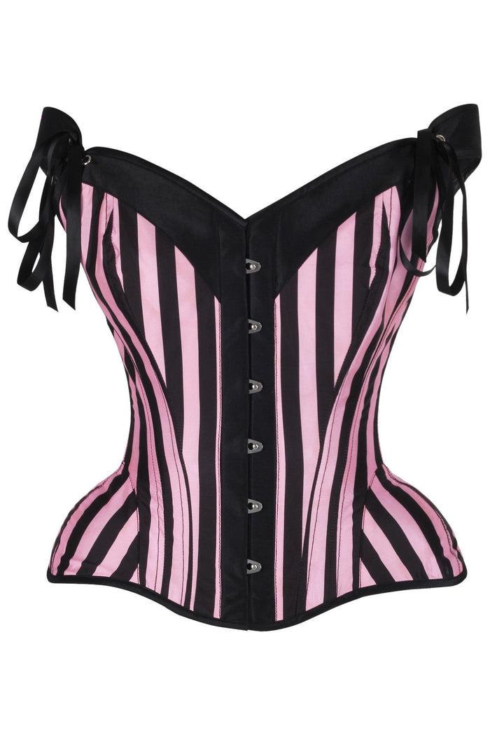 daisy beachwear Top Drawer Pink/Black Striped Steel Boned Corset w/Straps