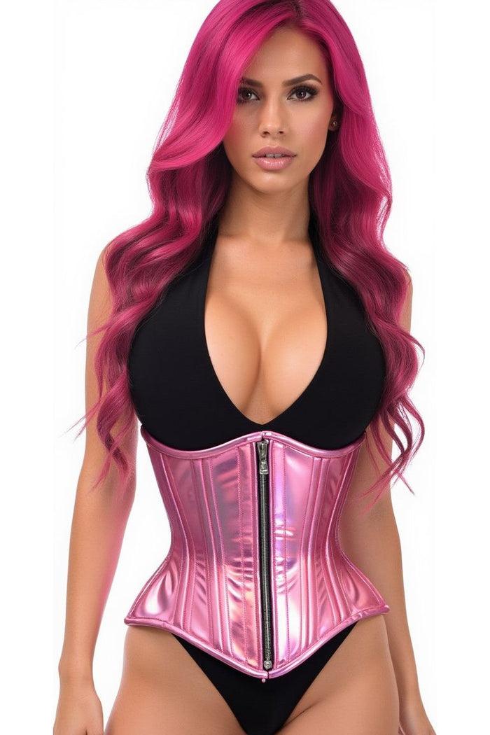Daisy Beachwear Top Drawer Pink Holo Double Steel Boned Underbust Waist Cincher Corset