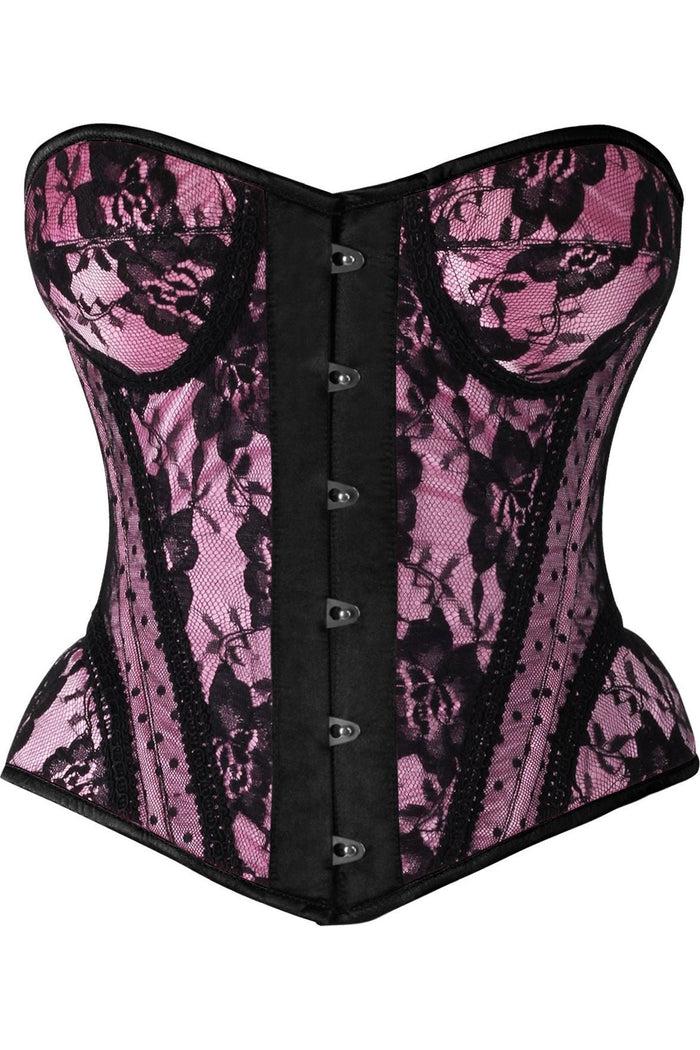 daisy beachwear Top Drawer Pink w/Black Lace Steel Boned Underwire Bustier Corset