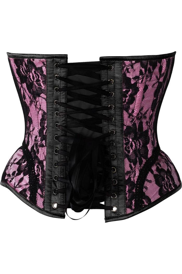 Daisy Beachwear Top Drawer Pink W/Black Lace Steel Boned Underwire Bustier Corset