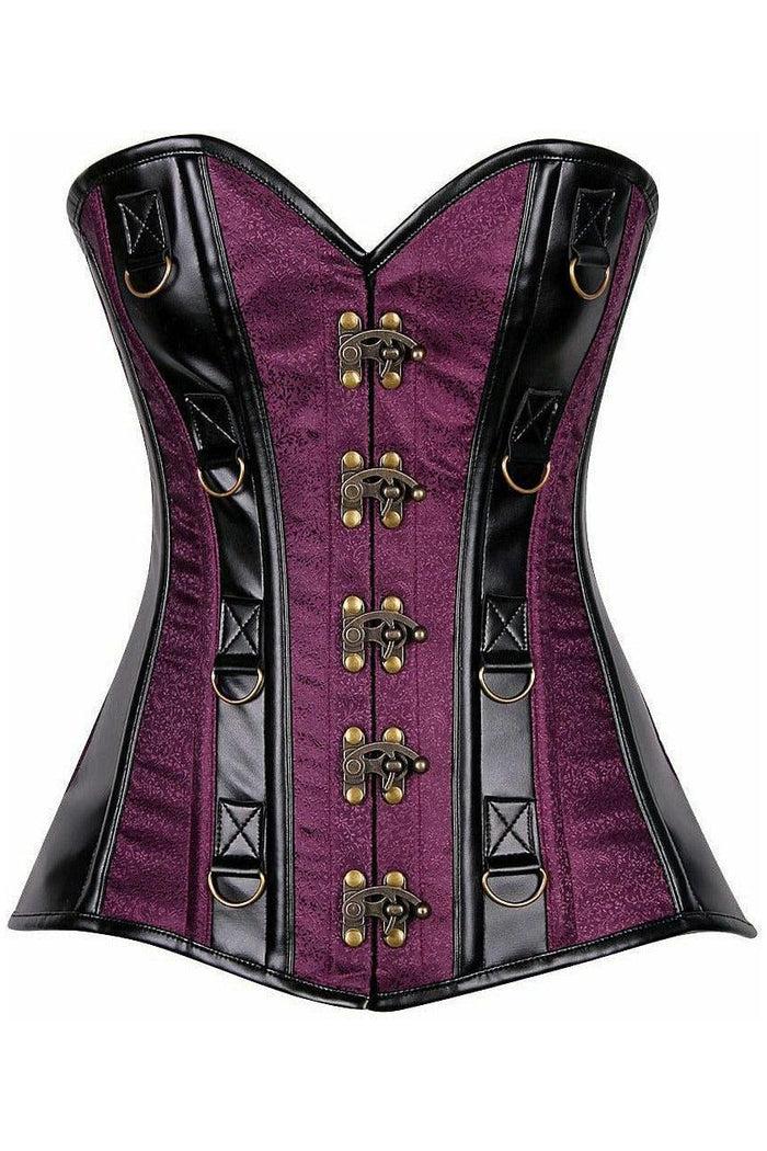 daisy beachwear Top Drawer Plum Brocade & Faux Leather Steel Boned Corset