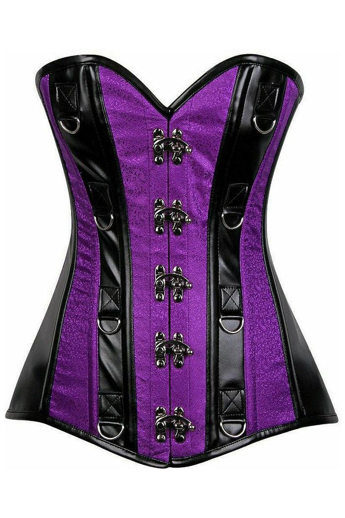 daisy beachwear Top Drawer Purple Brocade & Faux Leather Steel Boned Corset