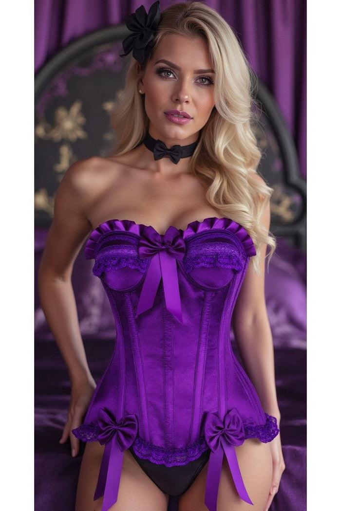 daisy beachwear Top Drawer Purple Satin Steel Boned Burlesque Corset