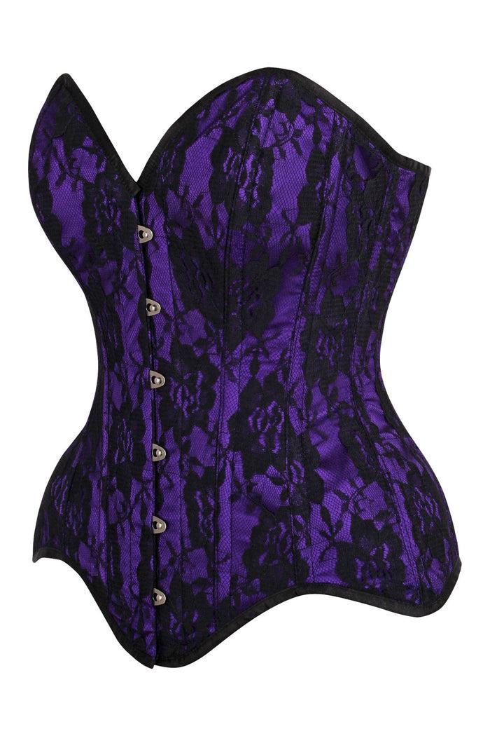 Daisy Beachwear Top Drawer Purple Satin W/Black Lace Overlay Steel Boned Overbust Corset