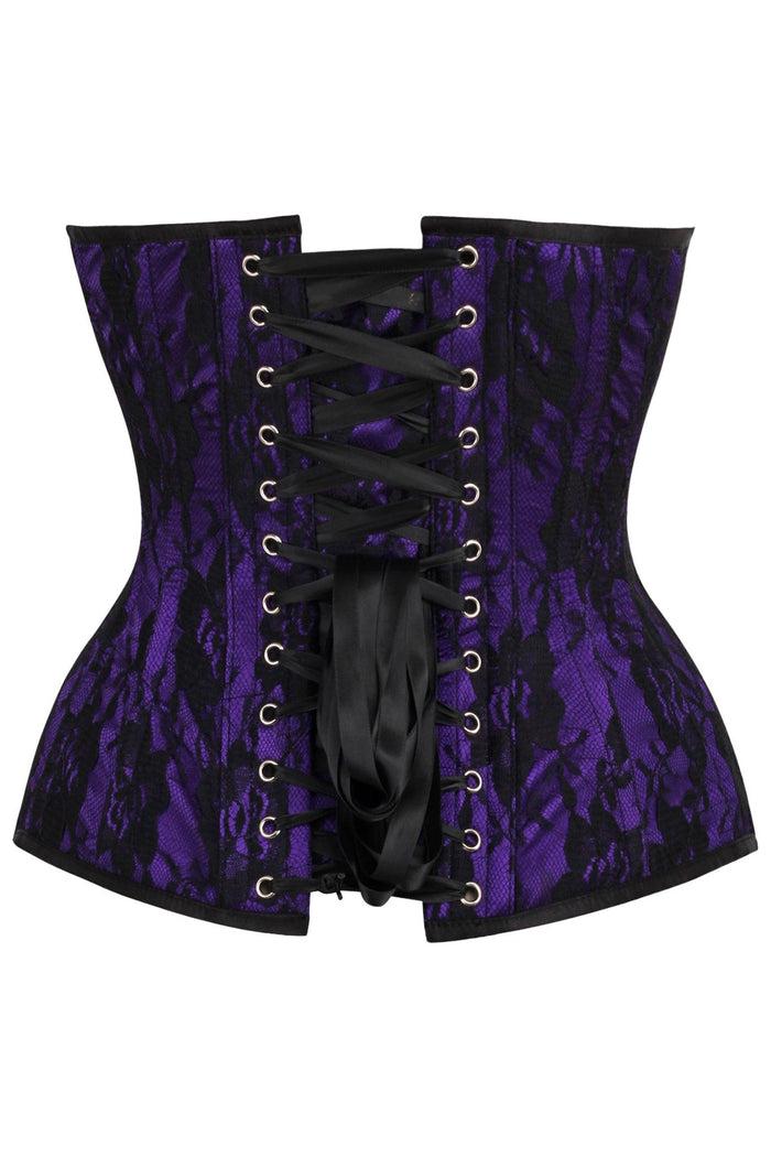Daisy Beachwear Top Drawer Purple Satin W/Black Lace Overlay Steel Boned Overbust Corset