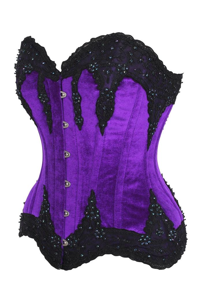 Daisy Beachwear Top Drawer Purple Velvet & Beaded Steel Boned Overbust Corset