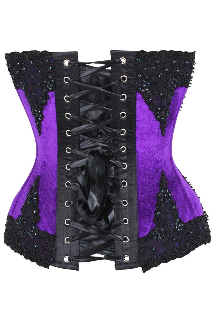 Daisy Beachwear Top Drawer Purple Velvet & Beaded Steel Boned Overbust Corset