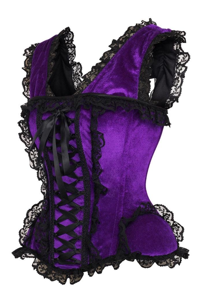 Daisy Beachwear Top Drawer Purple Velvet & Lace Steel Boned Corset W/Cap Sleeves