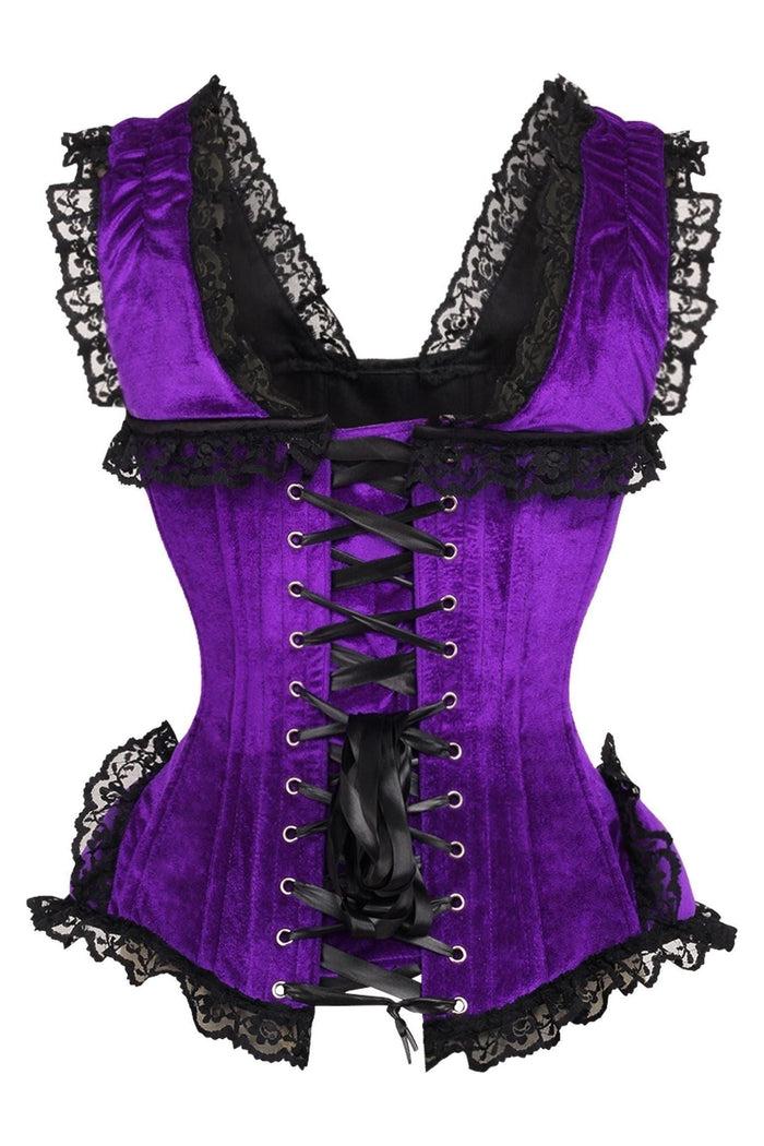 Daisy Beachwear Top Drawer Purple Velvet & Lace Steel Boned Corset W/Cap Sleeves
