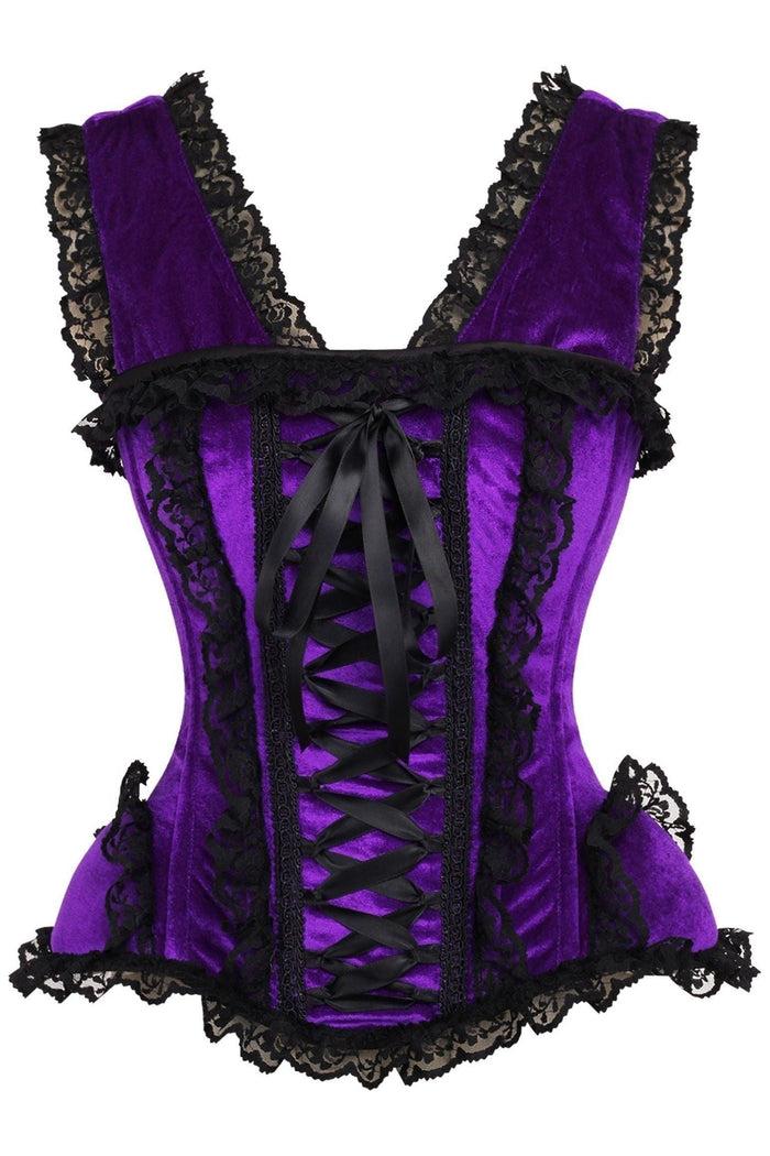 daisy beachwear Top Drawer Purple Velvet & Lace Steel Boned Corset w/Cap Sleeves