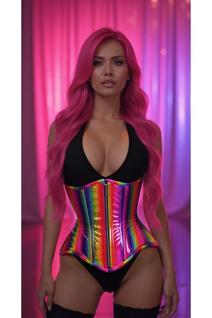 Daisy Beachwear Top Drawer Rainbow Glitter Double Steel Boned Underbust Waist Cincher Corset