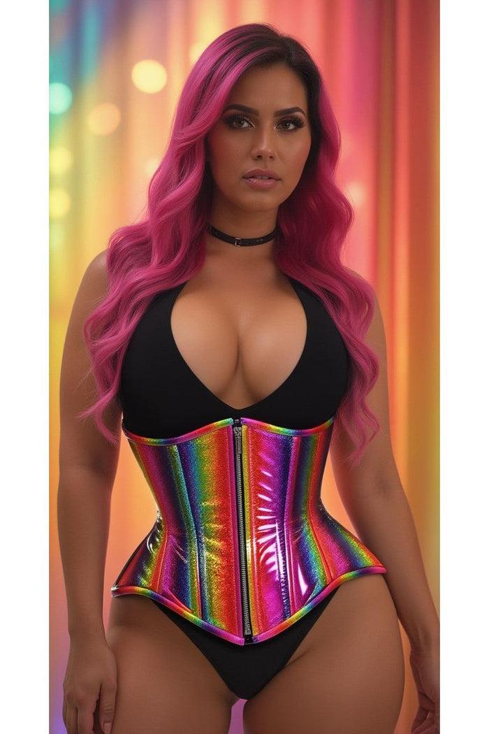 Daisy Beachwear Top Drawer Rainbow Glitter Double Steel Boned Underbust Waist Cincher Corset