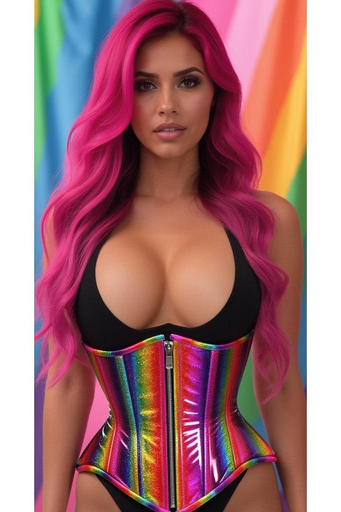 daisy beachwear Top Drawer Rainbow Glitter Double Steel Boned Underbust Waist Cincher Corset