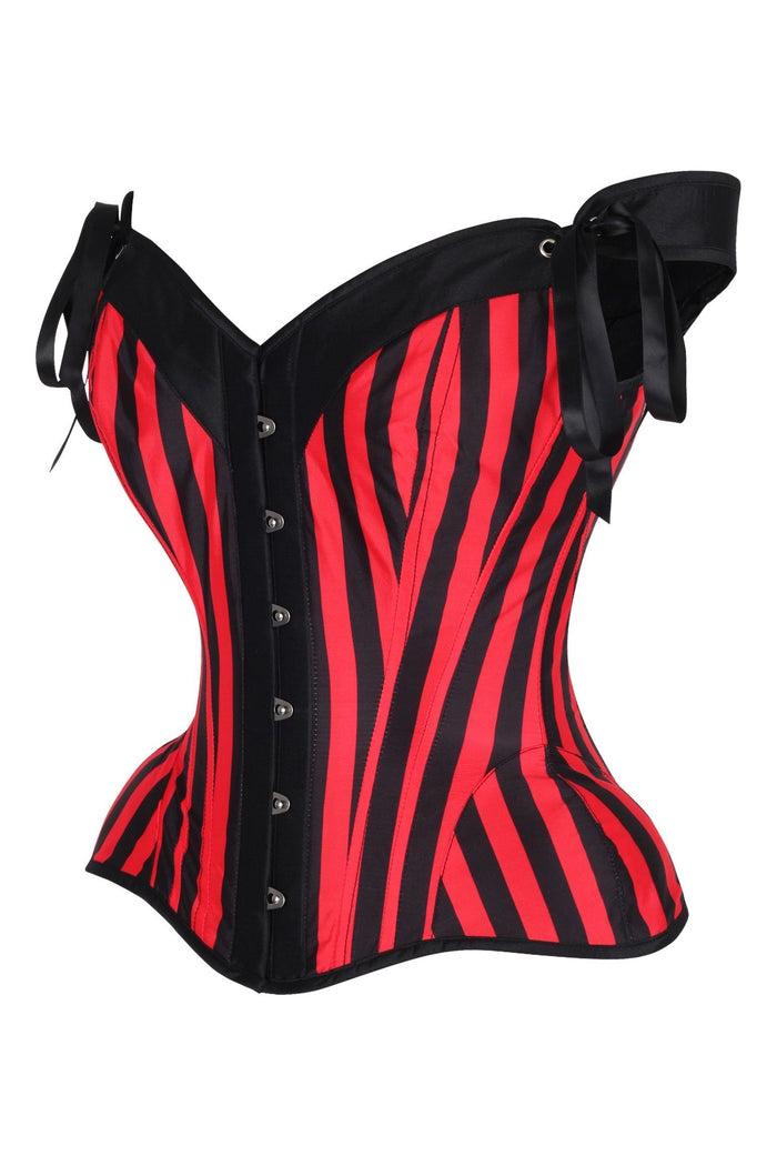Daisy Beachwear Top Drawer Red/Black Striped Steel Boned Corset W/Straps