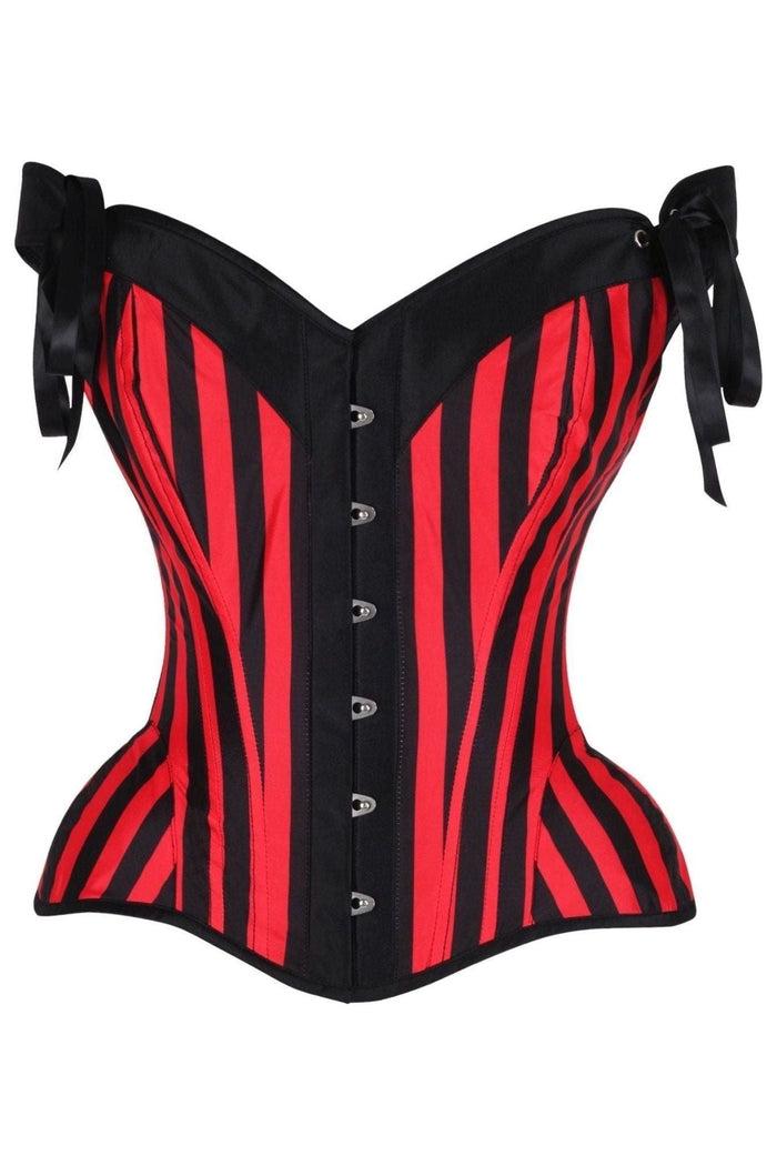 Daisy Beachwear Top Drawer Red/Black Striped Steel Boned Corset W/Straps