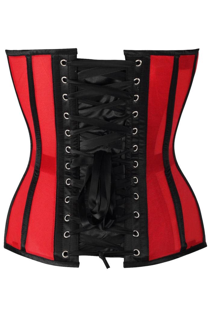 Daisy Beachwear Top Drawer Red Mesh & Black Satin Steel Boned Overbust Corset