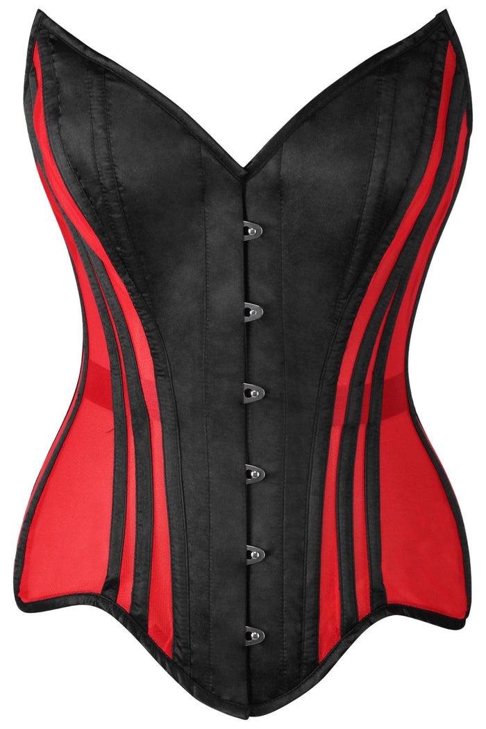 daisy beachwear Top Drawer Red Mesh & Black Satin Steel Boned Overbust Corset